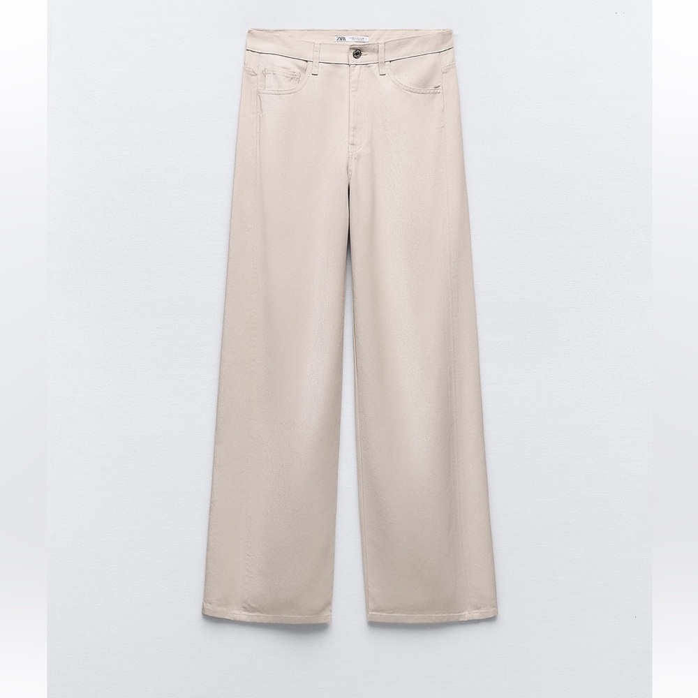TRF HIGH-WAISTED WIDE LEG SHINY PANTS